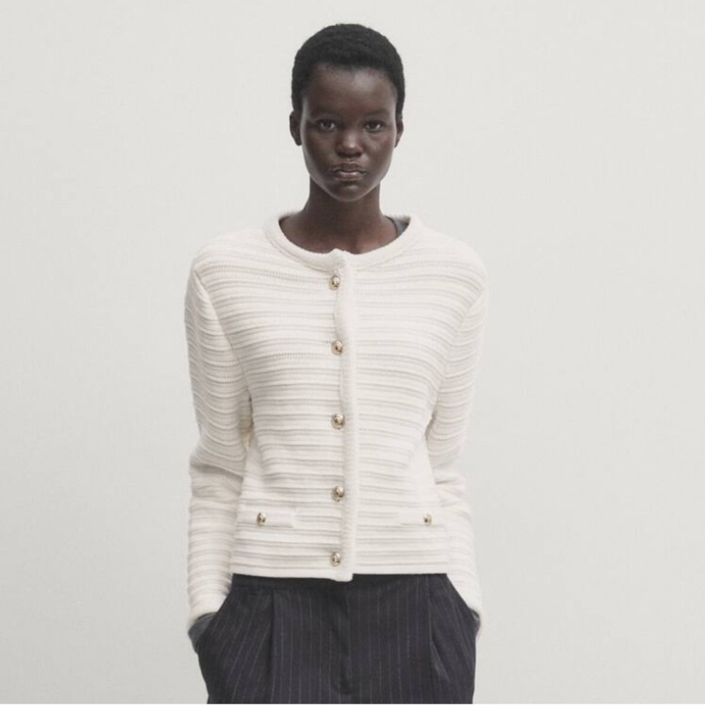 TEXTURED KNIT CARDIGAN WITH GOLD BUTTONS